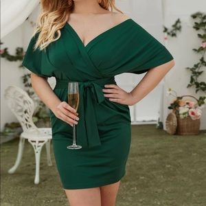 Solid surplus neck belted dress